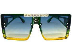 Oversized Luxury Hip Hop Shield Style SUNGLASSES Large Green & Gold Frame 59277