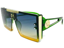 Oversized Luxury Hip Hop Shield Style SUNGLASSES Large Green & Gold Frame 59277