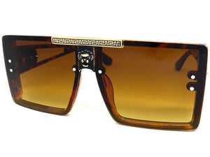 Oversized Luxury Hip Hop Shield Style SUNGLASSES Large Tortoise & Gold Frame 59277