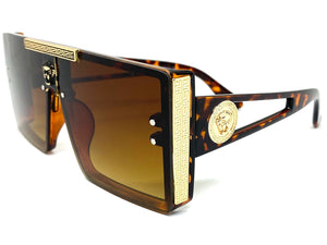 Oversized Luxury Hip Hop Shield Style SUNGLASSES Large Tortoise & Gold Frame 59277