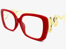 Oversized Vintage Retro Style Clear Lens EYEGLASSES Large Square Red & Gold Frame 3019