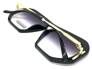 Classic Vintage Retro Luxury Style SUNGLASSES Large Black & Gold Frame 6950