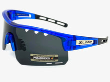 Oversized Sporty Wrap Around POLARIZED Lens SUNGLASSES Large Blue Frame 3652