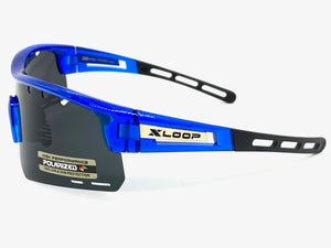 Oversized Sporty Wrap Around POLARIZED Lens SUNGLASSES Large Blue Frame 3652