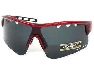 Oversized Sporty Wrap Around POLARIZED Lens SUNGLASSES Large Red Frame 3652