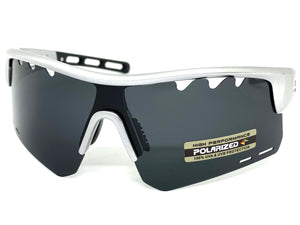 Oversized Sporty Wrap Around POLARIZED Lens SUNGLASSES Large Silver Frame 3652