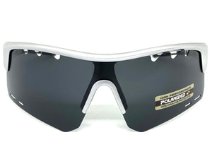 Oversized Sporty Wrap Around POLARIZED Lens SUNGLASSES Large Silver Frame 3652
