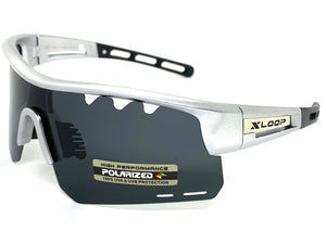 Oversized Sporty Wrap Around POLARIZED Lens SUNGLASSES Large Silver Frame 3652