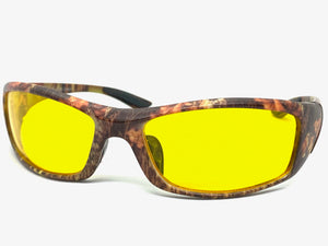 Classic Sporty Wrap Around HD Yellow Lens SUNGLASSES Brown Camouflage Frame 2257