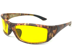 Classic Sporty Wrap Around HD Yellow Lens SUNGLASSES Brown Camouflage Frame 2257