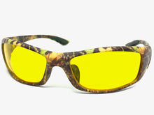 Classic Sporty Wrap Around HD Yellow Lens SUNGLASSES Brown Camouflage Frame 2257