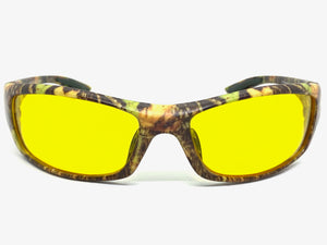 Classic Sporty Wrap Around HD Yellow Lens SUNGLASSES Brown Camouflage Frame 2257