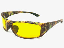 Classic Sporty Wrap Around HD Yellow Lens SUNGLASSES Brown Camouflage Frame 2257
