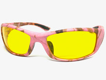 Classic Sporty Wrap Around HD Yellow Lens SUNGLASSES Pink Camouflage Frame 2257