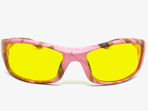 Classic Sporty Wrap Around HD Yellow Lens SUNGLASSES Pink Camouflage Frame 2257