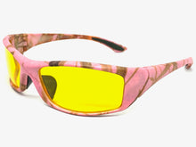 Classic Sporty Wrap Around HD Yellow Lens SUNGLASSES Pink Camouflage Frame 2257