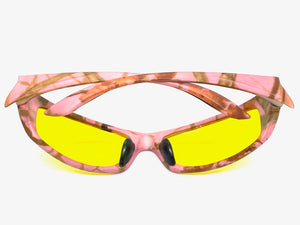 Classic Sporty Wrap Around HD Yellow Lens SUNGLASSES Pink Camouflage Frame 2257