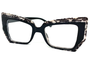 Classy Modern Retro Cat Eye Style Clear Lens EYEGLASSES Funky Black Optical Frame - RX Capable 5206