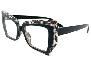 Classy Modern Retro Cat Eye Style Clear Lens EYEGLASSES Funky Black Optical Frame - RX Capable 5206