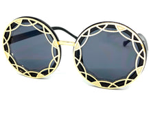 Oversized Vintage Retro Style SUNGLASSES Large Round Black & Gold Frame 1670