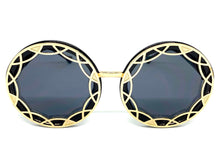 Oversized Vintage Retro Style SUNGLASSES Large Round Black & Gold Frame 1670
