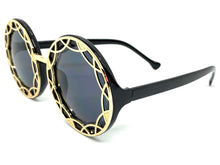 Oversized Vintage Retro Style SUNGLASSES Large Round Black & Gold Frame 1670