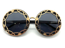 Oversized Vintage Retro Style SUNGLASSES Large Round Black & Gold Frame 1670