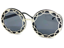 Oversized Vintage Retro Style SUNGLASSES Large Round Black & Silver Frame 1670