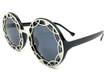 Oversized Vintage Retro Style SUNGLASSES Large Round Black & Silver Frame 1670