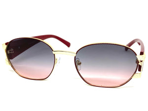 Classic Vintage Retro Hip Hop Style SUNGLASSES Oval Burgundy & Gold Metal Frame 5527