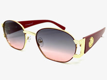 Classic Vintage Retro Hip Hop Style SUNGLASSES Oval Burgundy & Gold Metal Frame 5527