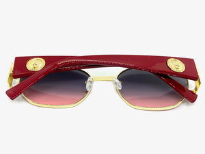 Classic Vintage Retro Hip Hop Style SUNGLASSES Oval Burgundy & Gold Metal Frame 5527