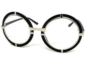 Classic Elegant Vintage Retro Style Clear Lens EYEGLASSES Round Black & Silver Frame 8139