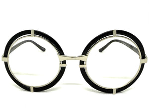 Classic Elegant Vintage Retro Style Clear Lens EYEGLASSES Round Black & Silver Frame 8139