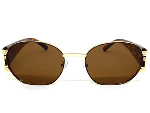 Classic Vintage Retro Hip Hop Style SUNGLASSES Oval Brown & Gold Metal Frame 5527