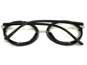 Classic Elegant Vintage Retro Style Clear Lens EYEGLASSES Round Black & Silver Frame 8139