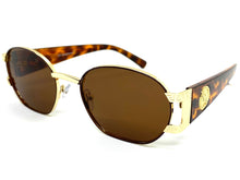 Classic Vintage Retro Hip Hop Style SUNGLASSES Oval Brown & Gold Metal Frame 5527