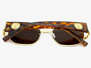 Classic Vintage Retro Hip Hop Style SUNGLASSES Oval Brown & Gold Metal Frame 5527