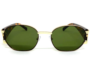 Classic Vintage Retro Hip Hop Style SUNGLASSES Oval Brown & Gold Metal Frame 5527