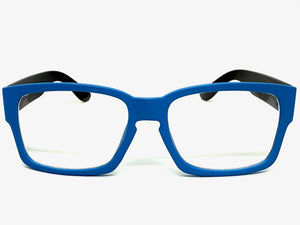 Classic Contemporary Modern Artsy Style Clear Lens EYEGLASSES Square Blue & Black Frame I020