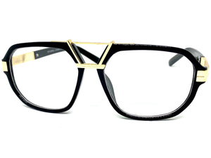 Classic Vintage Retro Hip Hop Style Clear Lens EYEGLASSES Black & Gold Frame 1898