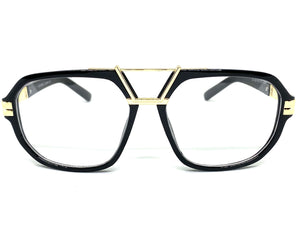 Classic Vintage Retro Hip Hop Style Clear Lens EYEGLASSES Black & Gold Frame 1898