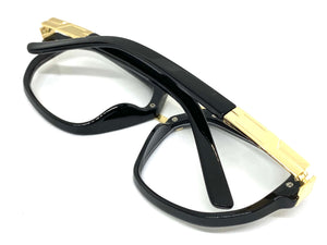 Classic Vintage Retro Hip Hop Style Clear Lens EYEGLASSES Black & Gold Frame 1898