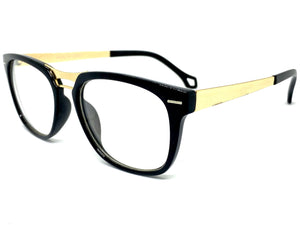 Classic Vintage Retro Style Clear Lens EYEGLASSES Black & Gold Frame 80589