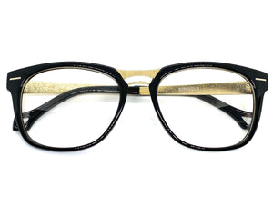 Classic Vintage Retro Style Clear Lens EYEGLASSES Black & Gold Frame 80589