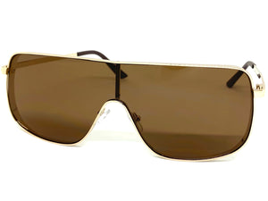 Oversized Classic Modern Retro Shield Style SUNGLASSES Large Gold Frame 8072