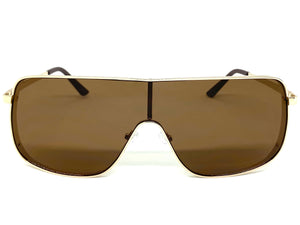 Oversized Classic Modern Retro Shield Style SUNGLASSES Large Gold Frame 8072