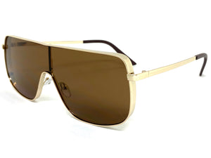 Oversized Classic Modern Retro Shield Style SUNGLASSES Large Gold Frame 8072