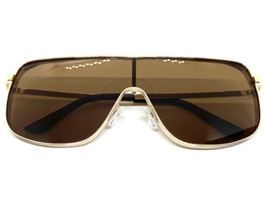 Oversized Classic Modern Retro Shield Style SUNGLASSES Large Gold Frame 8072