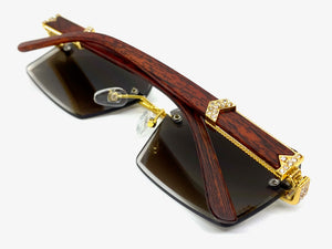 Men's Classy Elegant Luxury Designer Hip Hop Style SUNGLASSES Gold & Wooden Frame E0883